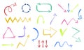 Multicolored Hand drawn arrow icons vector set solated on white background. Royalty Free Stock Photo